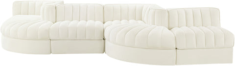 Talia Cream Velvet Performance Fabric Upholstered Sectional, 6-Piece (Style 6)