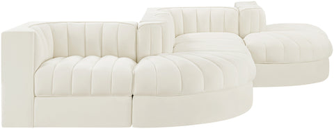 Talia Cream Velvet Performance Fabric Upholstered Sectional, 6-Piece (Style 6)