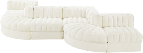 Talia Cream Velvet Performance Fabric Upholstered Sectional, 6-Piece (Style 6)