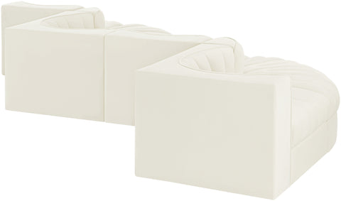Talia Cream Velvet Performance Fabric Upholstered Sectional, 6-Piece (Style 6)
