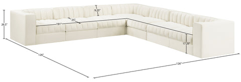 Talia Cream Velvet Performance Fabric Upholstered Sectional, 7-Piece