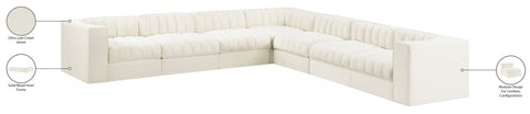 Talia Cream Velvet Performance Fabric Upholstered Sectional, 7-Piece