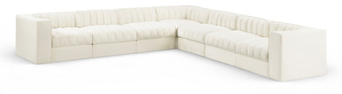 Talia Cream Velvet Performance Fabric Upholstered Sectional, 7-Piece
