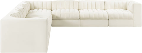 Talia Cream Velvet Performance Fabric Upholstered Sectional, 7-Piece