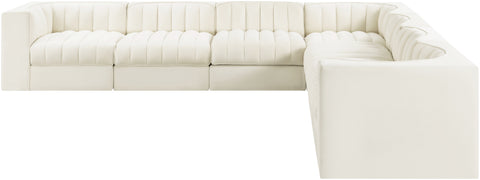 Talia Cream Velvet Performance Fabric Upholstered Sectional, 7-Piece