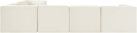Talia Cream Velvet Performance Fabric Upholstered Sectional, 7-Piece