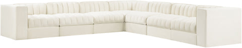 Talia Cream Velvet Performance Fabric Upholstered Sectional, 7-Piece