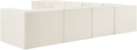 Talia Cream Velvet Performance Fabric Upholstered Sectional, 7-Piece