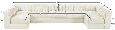 Talia Cream Velvet Performance Fabric Upholstered Sectional, 7-Piece (Style 2)