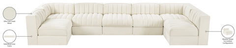Talia Cream Velvet Performance Fabric Upholstered Sectional, 7-Piece (Style 2)