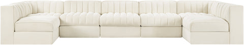Talia Cream Velvet Performance Fabric Upholstered Sectional, 7-Piece (Style 2)