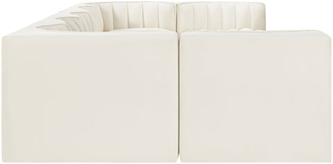 Talia Cream Velvet Performance Fabric Upholstered Sectional, 7-Piece (Style 2)