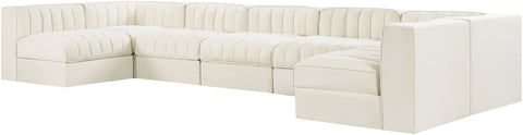 Talia Cream Velvet Performance Fabric Upholstered Sectional, 7-Piece (Style 2)