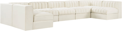 Talia Cream Velvet Performance Fabric Upholstered Sectional, 7-Piece (Style 2)