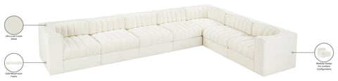Talia Cream Velvet Performance Fabric Upholstered Sectional, 7-Piece (Style 3)