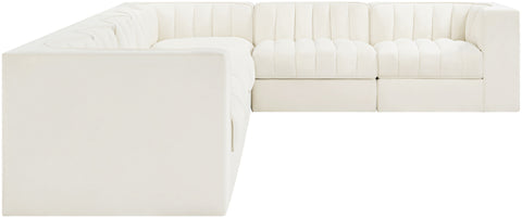 Talia Cream Velvet Performance Fabric Upholstered Sectional, 7-Piece (Style 3)
