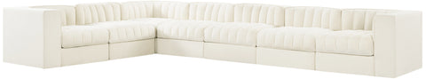 Talia Cream Velvet Performance Fabric Upholstered Sectional, 7-Piece (Style 3)
