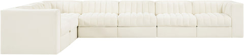 Talia Cream Velvet Performance Fabric Upholstered Sectional, 7-Piece (Style 3)