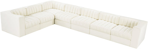 Talia Cream Velvet Performance Fabric Upholstered Sectional, 7-Piece (Style 3)