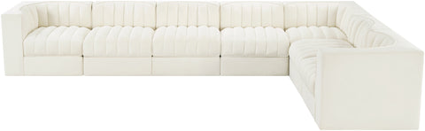 Talia Cream Velvet Performance Fabric Upholstered Sectional, 7-Piece (Style 3)