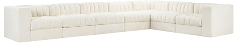 Talia Cream Velvet Performance Fabric Upholstered Sectional, 7-Piece (Style 3)