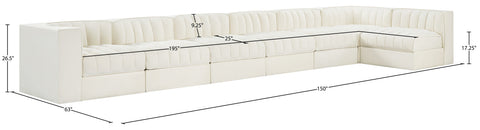 Talia Cream Velvet Performance Fabric Upholstered Sectional, 7-Piece (Style 4)