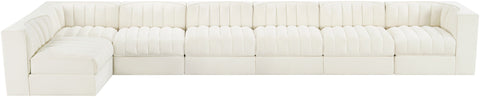 Talia Cream Velvet Performance Fabric Upholstered Sectional, 7-Piece (Style 4)