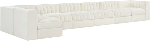 Talia Cream Velvet Performance Fabric Upholstered Sectional, 7-Piece (Style 4)