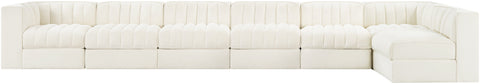 Talia Cream Velvet Performance Fabric Upholstered Sectional, 7-Piece (Style 4)