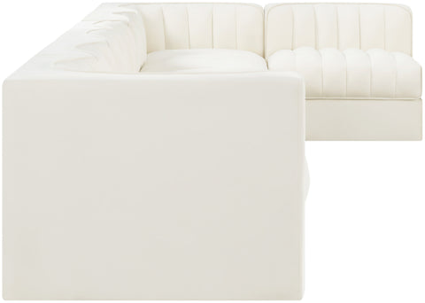 Talia Cream Velvet Performance Fabric Upholstered Sectional, 7-Piece (Style 4)
