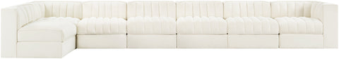 Talia Cream Velvet Performance Fabric Upholstered Sectional, 7-Piece (Style 4)