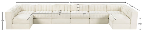 Talia Cream Velvet Performance Fabric Upholstered Sectional, 8-Piece