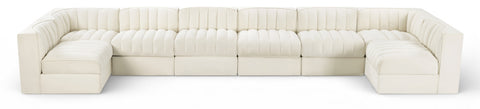 Talia Cream Velvet Performance Fabric Upholstered Sectional, 8-Piece