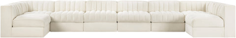 Talia Cream Velvet Performance Fabric Upholstered Sectional, 8-Piece