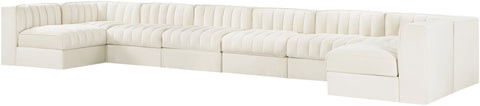 Talia Cream Velvet Performance Fabric Upholstered Sectional, 8-Piece
