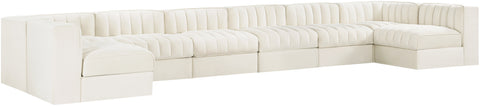 Talia Cream Velvet Performance Fabric Upholstered Sectional, 8-Piece