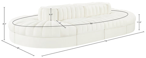 Talia Cream Velvet Performance Fabric Upholstered Sectional, 8-Piece (Style 2)