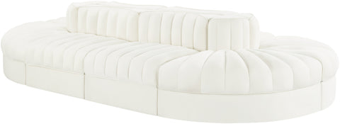 Talia Cream Velvet Performance Fabric Upholstered Sectional, 8-Piece (Style 2)