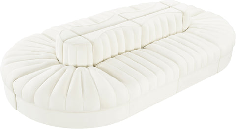 Talia Cream Velvet Performance Fabric Upholstered Sectional, 8-Piece (Style 2)