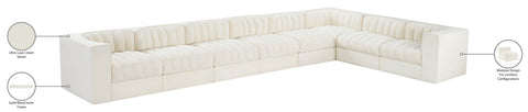 Talia Cream Velvet Performance Fabric Upholstered Sectional, 8-Piece (Style 3)
