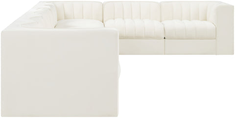 Talia Cream Velvet Performance Fabric Upholstered Sectional, 8-Piece (Style 3)
