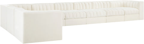 Talia Cream Velvet Performance Fabric Upholstered Sectional, 8-Piece (Style 3)
