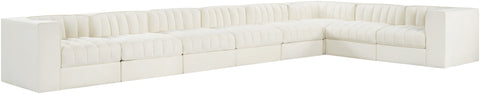 Talia Cream Velvet Performance Fabric Upholstered Sectional, 8-Piece (Style 3)