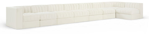 Talia Cream Velvet Performance Fabric Upholstered Sectional, 8-Piece (Style 4)