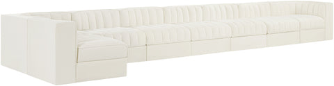 Talia Cream Velvet Performance Fabric Upholstered Sectional, 8-Piece (Style 4)
