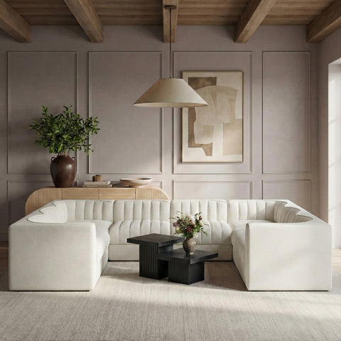 Talia Cream Velvet Performance Fabric Upholstered Sectional