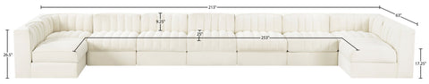 Talia Cream Velvet Performance Fabric Upholstered Sectional, 9-Piece