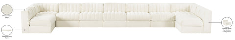 Talia Cream Velvet Performance Fabric Upholstered Sectional, 9-Piece