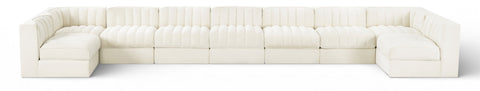 Talia Cream Velvet Performance Fabric Upholstered Sectional, 9-Piece