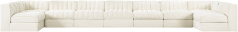 Talia Cream Velvet Performance Fabric Upholstered Sectional, 9-Piece